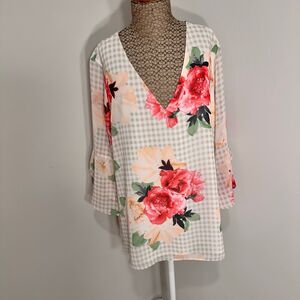 Calvin‎ Klein Floral-Print Flutter-Sleeve Top